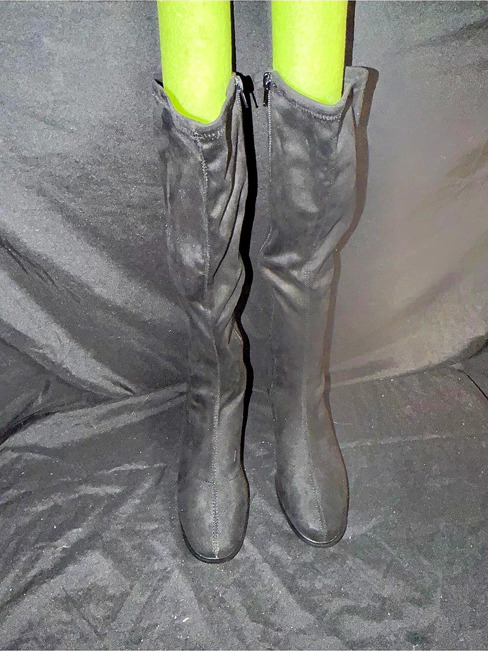 Chinese Laundry Black Faux Suede Stretch Knee-High Block Heel Boots Size 7